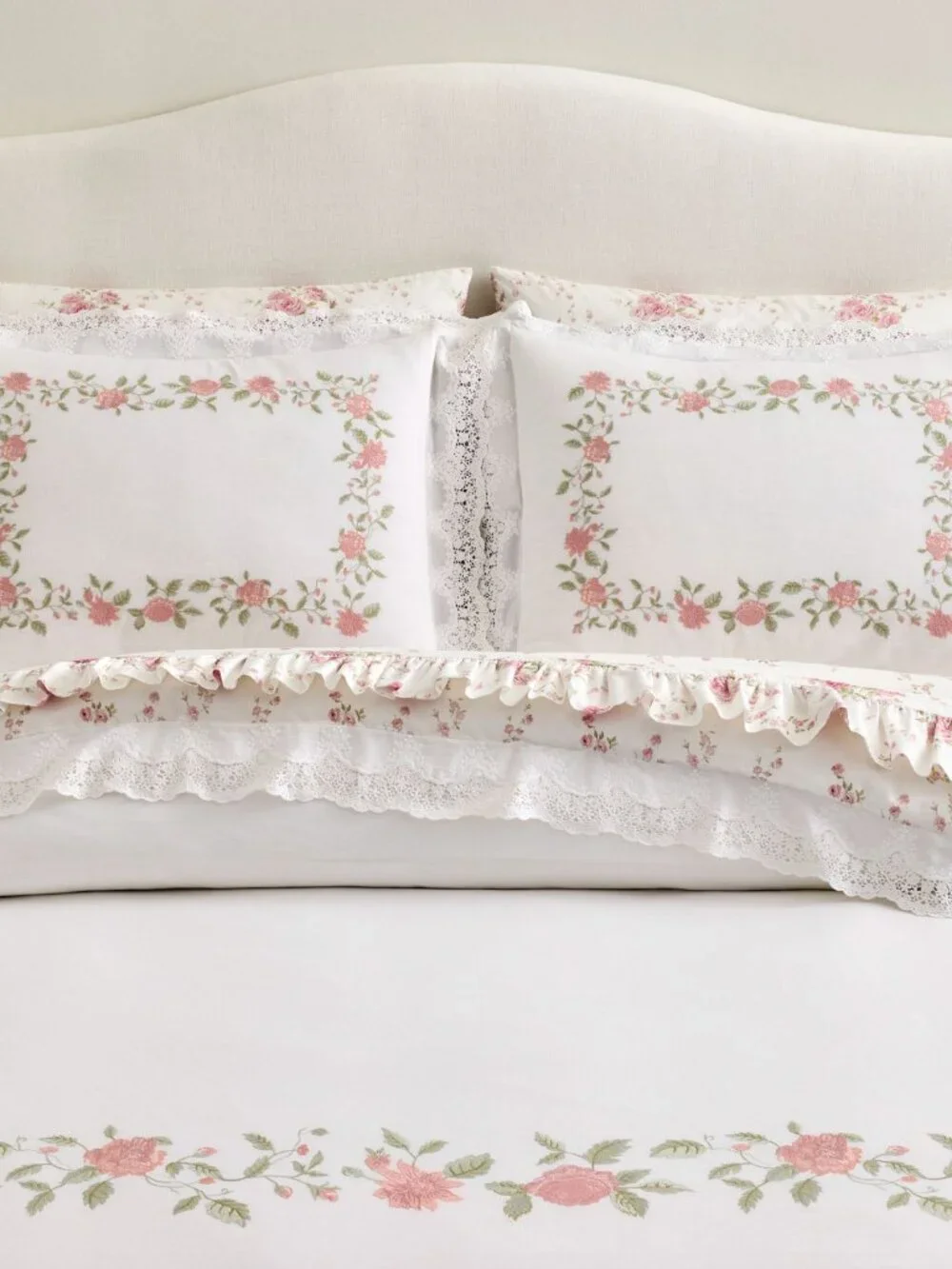 LoveShackFancy x Pottery Barn NWT Pink Embroidered Rose Duvet Cover QUEEN